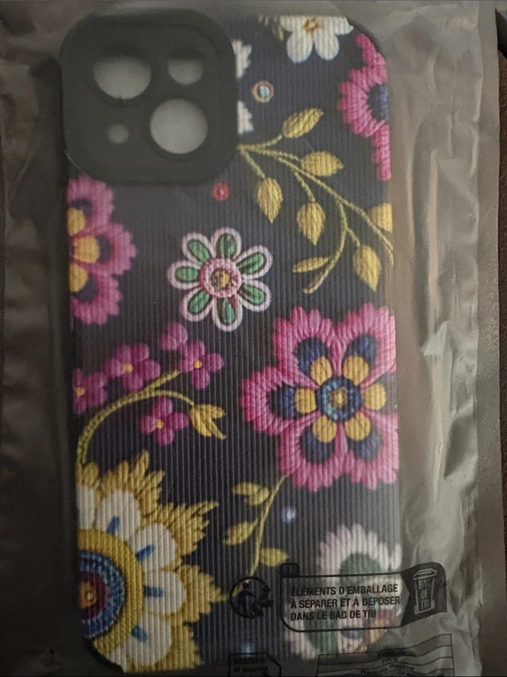 Floral Embroidered Print Navy iPhone 13 Case